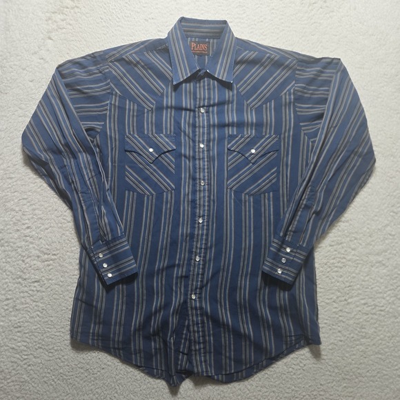 plains western wear Other - Vintage Plains Mens Medium Pearl Snap Western Shirt Striped Long Sleeve